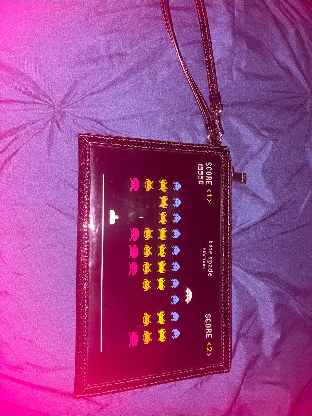 kate spade Black Arcade Game Patent Wristlet,Space invader